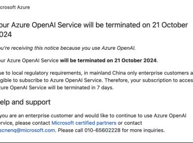 微软宣布在中国停止个人网友Azure OpenAI服务，仅保留企业客户专用通道